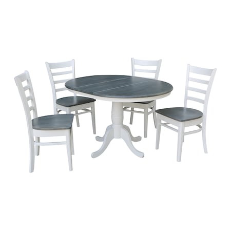 International Concepts Round 36 in Rd Extension Dining Table, 4 Emily Chairs, White/Heather Gray, 36 W, 48 L, 29.3 in H K05-36RXT-C617-4